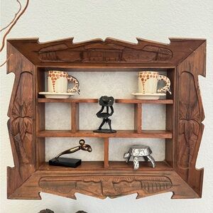Vintage Carved Wood GUAM Palm Tree Border Wall Shadow Box Shelf